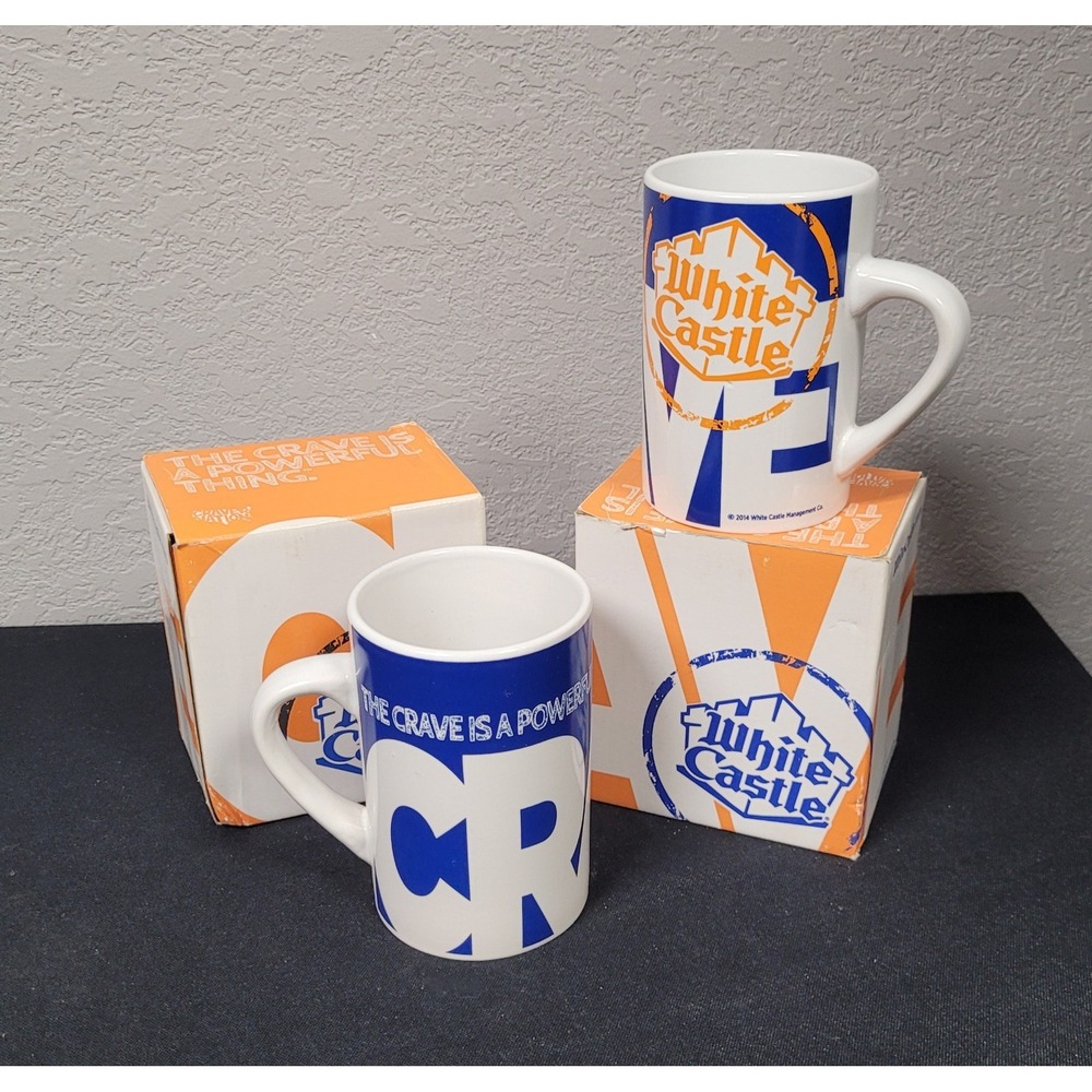 White Castle "The Crave is a Powerful Thing" 2014 Promo Coffee Mugs Set of 2